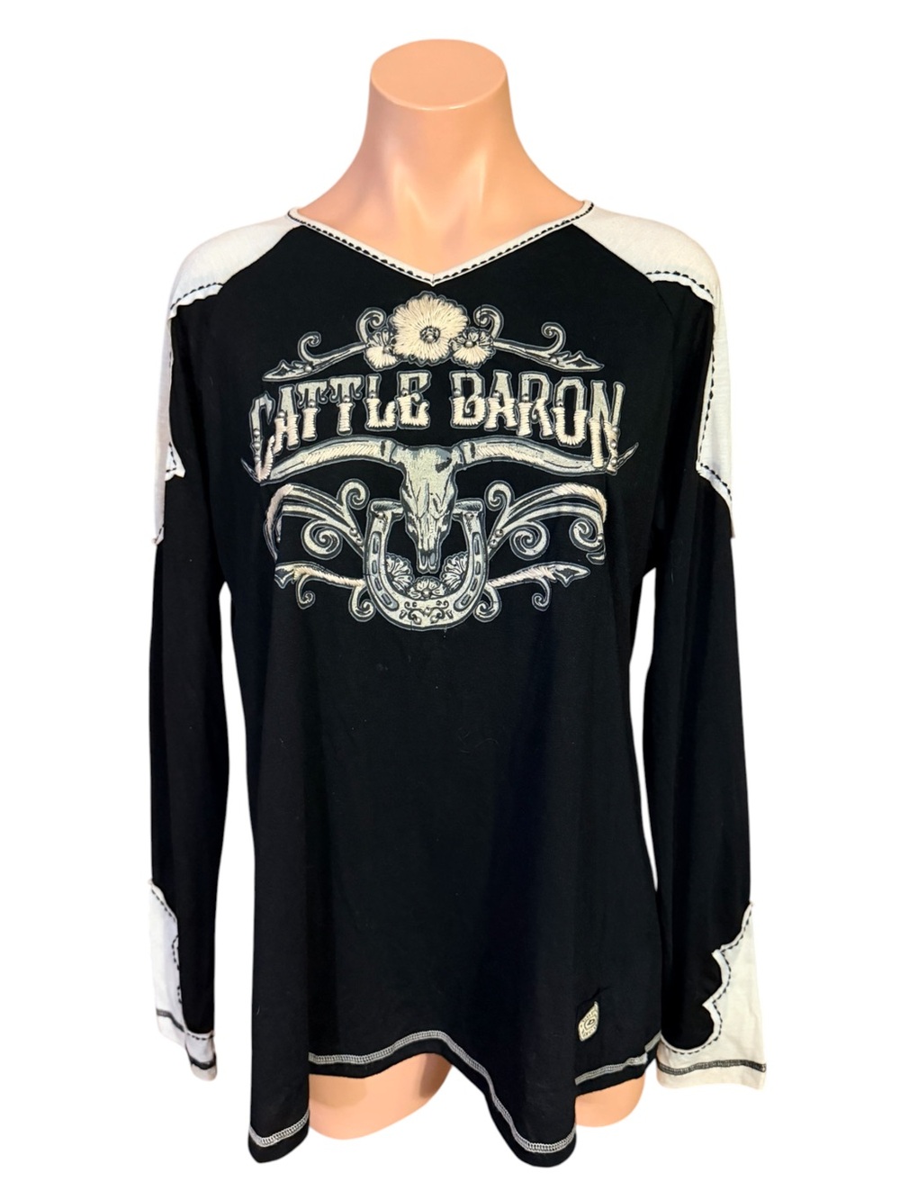 Double D Ranch Womens Large Cattle Baron Western Shirt Long Sleeve Yoke Top L